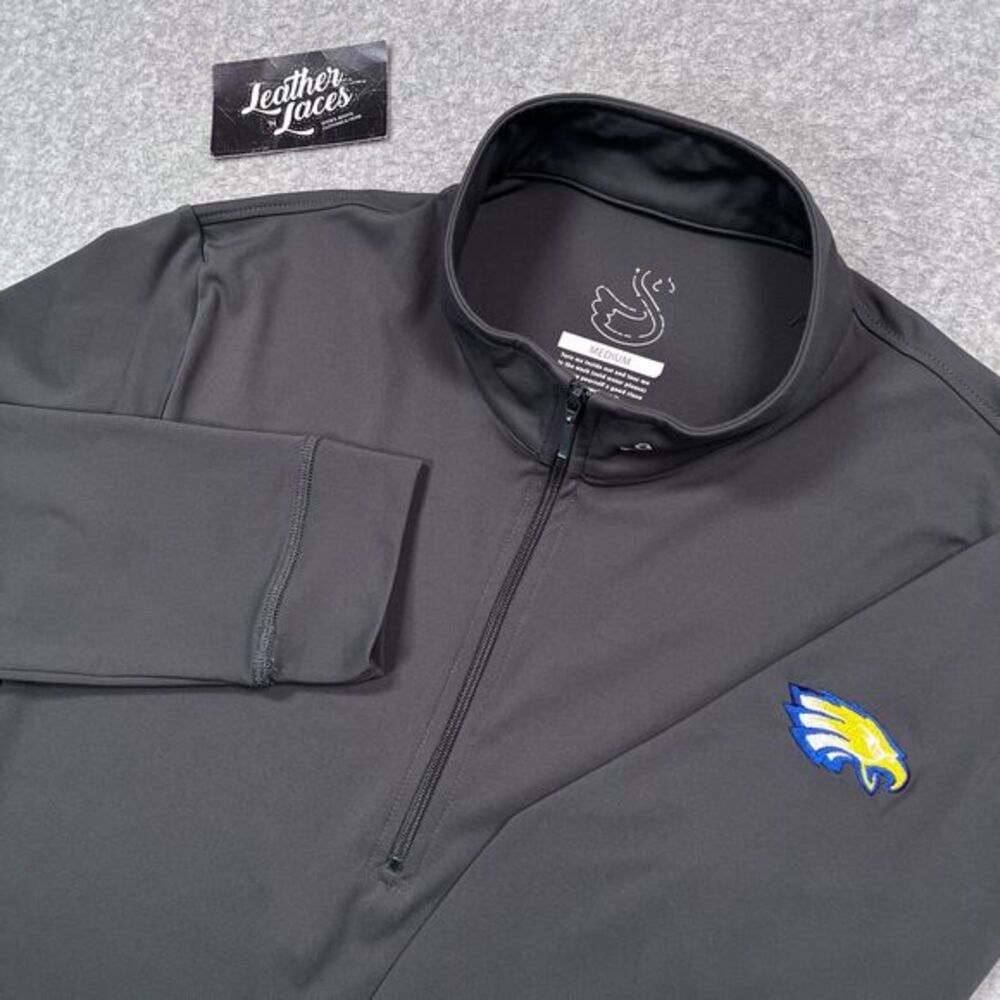 Swannies Golf 1/4‎ Zip Pullover Mens Medium Gray Performance Stretch Shirt Eagle